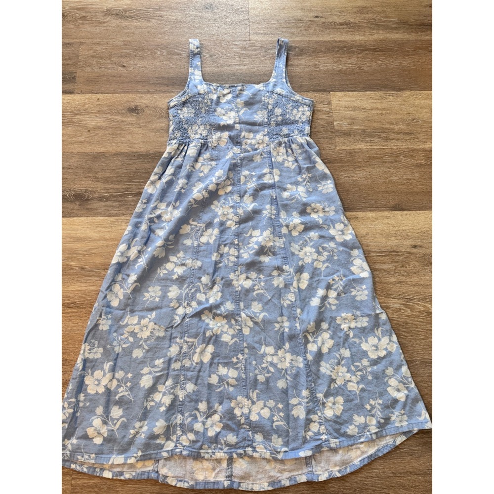 Old Navy Womens Blue Floral Linen Blend Smocked Midi Dress Sleeveless Small - Picture 6 of 7